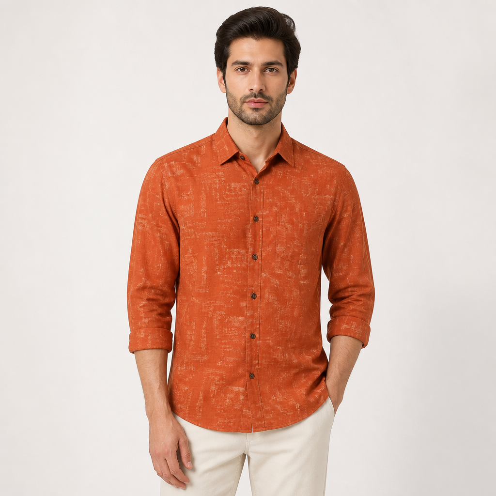 Men's Terracotta Printed Shirt — Terracotta