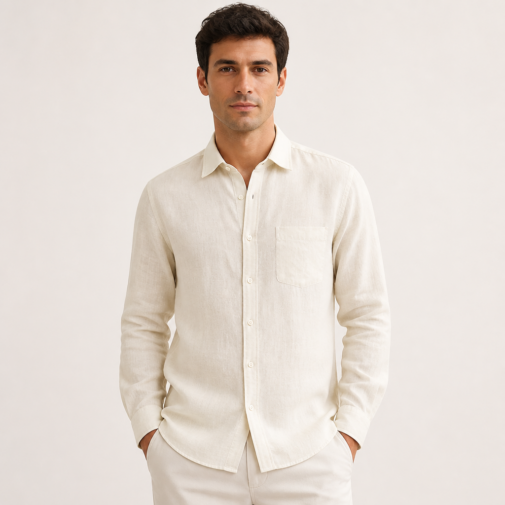 Men's Ivory Casual Linen Shirt — Ivory