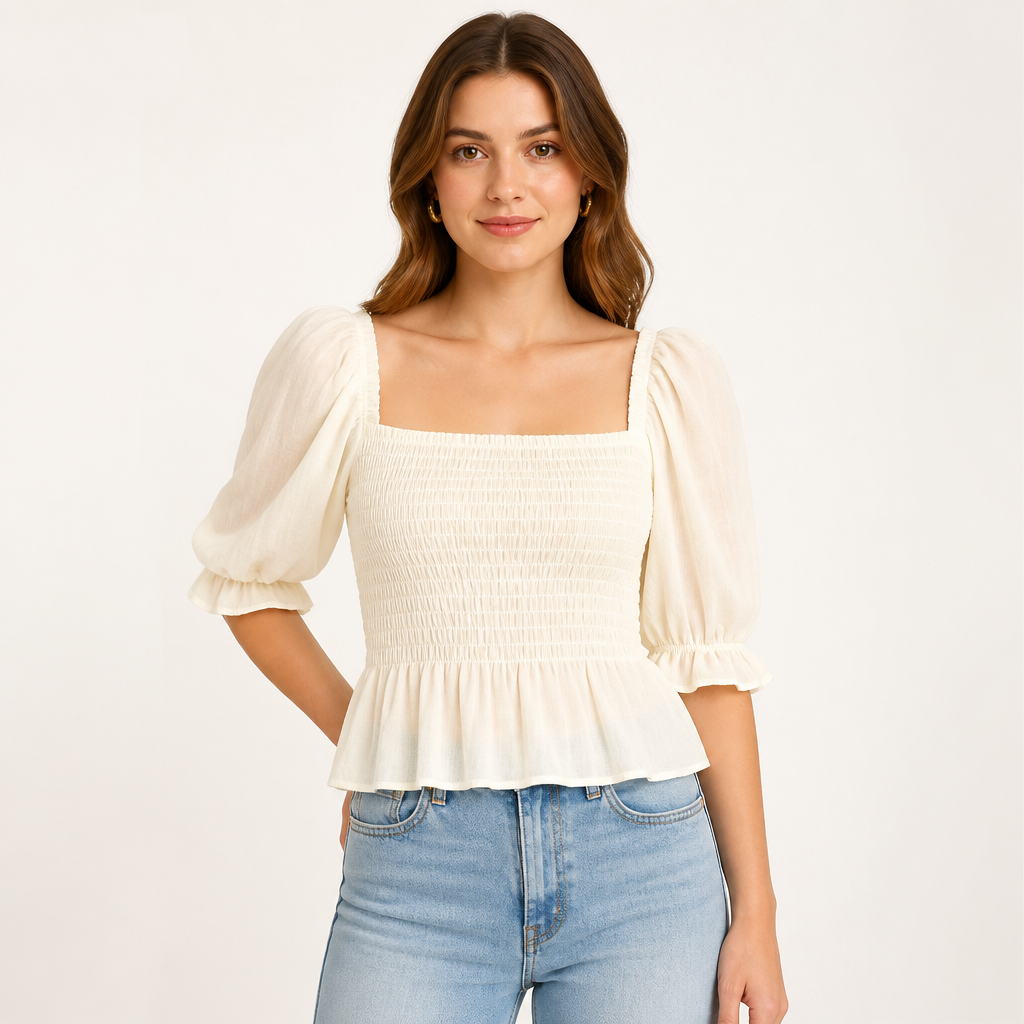 Women's Ivory Puff-Sleeve Top — Ivory